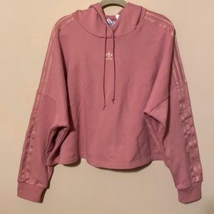 NWT ADIDAS NEW! Cropped hoodie sweatshirt Dusty rose w/pearlescent stripes -2X